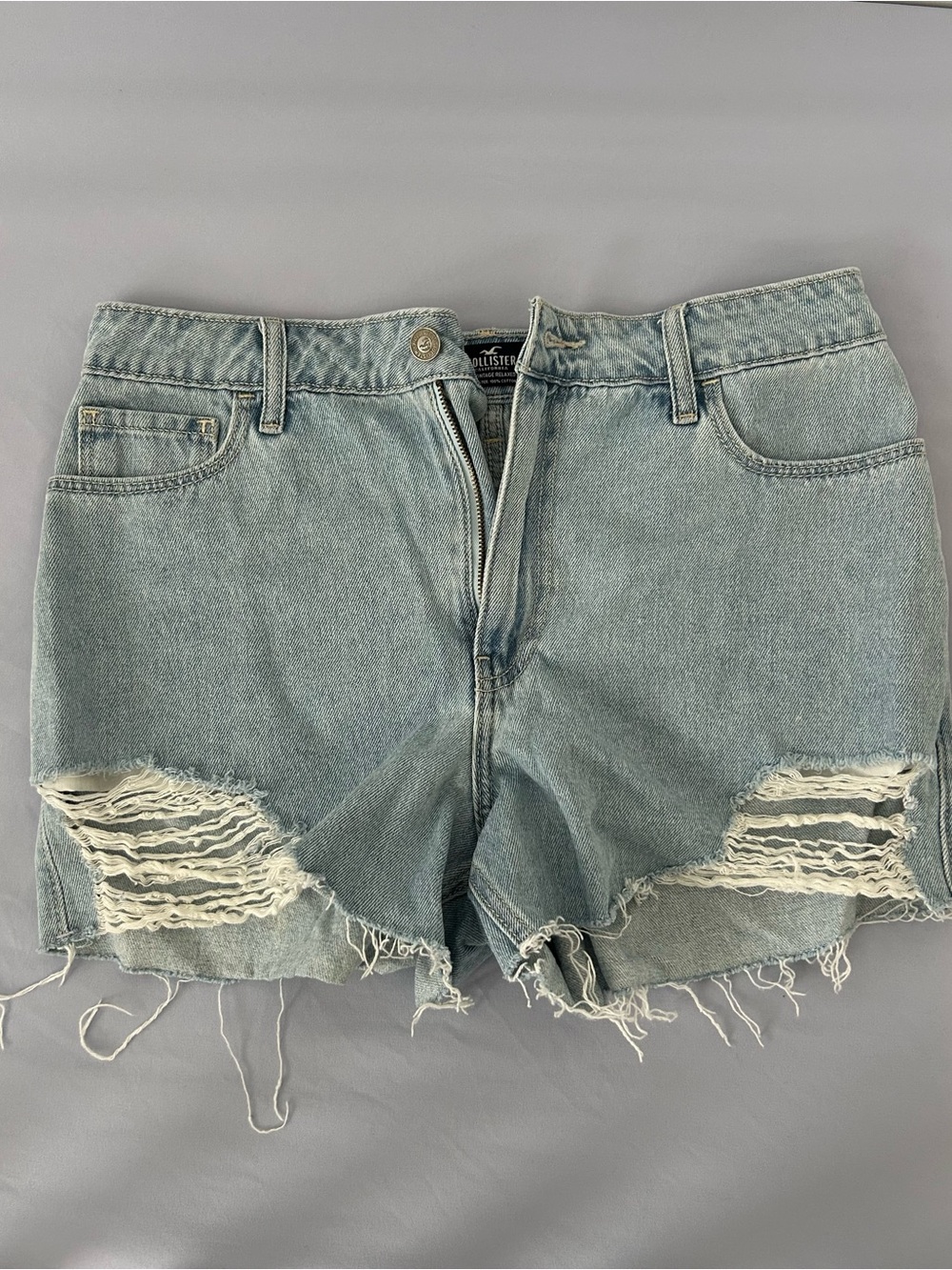 Hollister Faded Blue Ripped Denim Cutoff Shorts